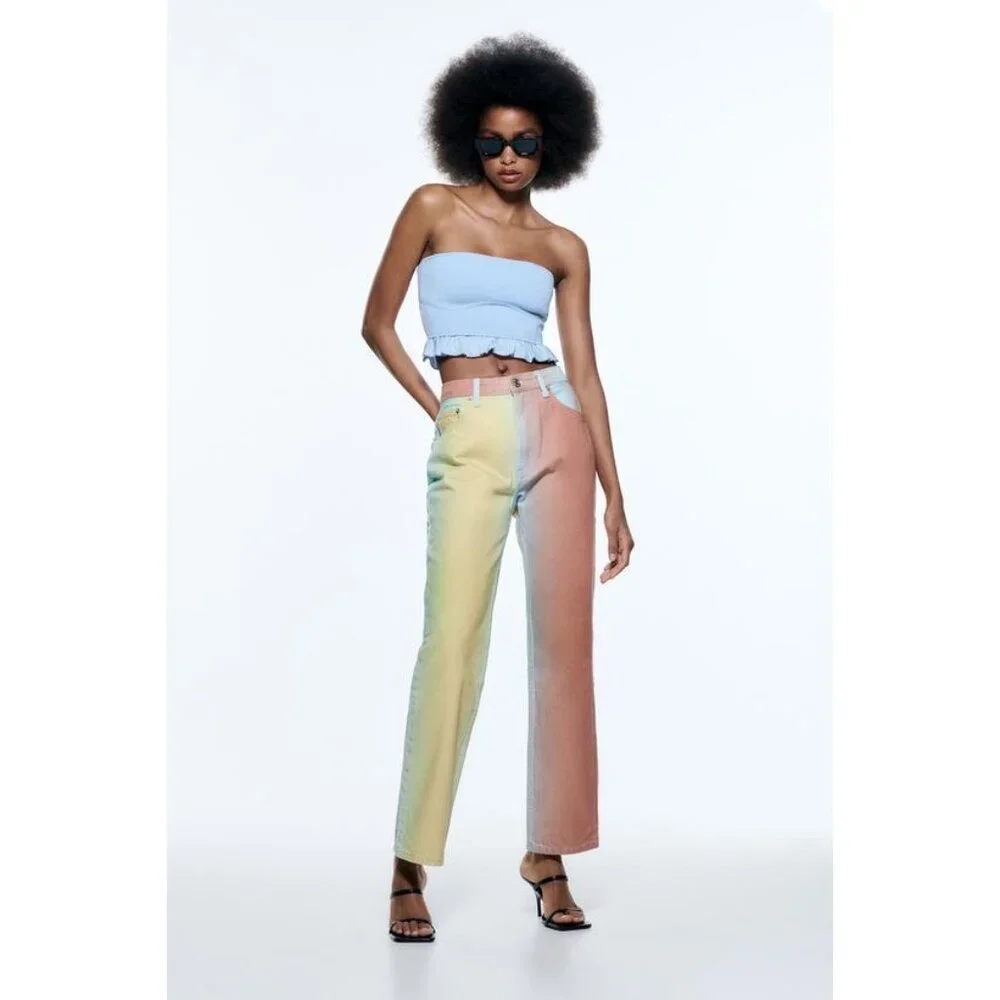 Zara Light Blue Ruffle Corset Bandeau Crop Top | Coastal Cowgirl Balletcore Boho - Picture 12 of 16